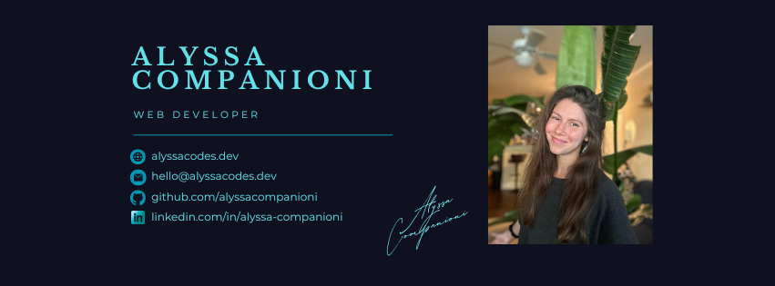 An 'about me' banner with my personal brand colors and fonts.