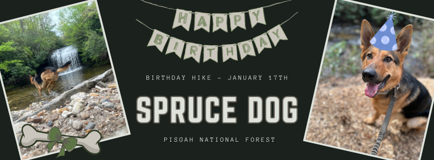 A Facebook cover photo/banner advertising for a dog's birthday hike.