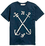 A dark blue t-shirt with white anchors crossed over one another.