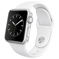 A white Apple Watch Sport.