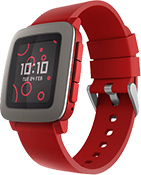 A basic electronic watch in red.