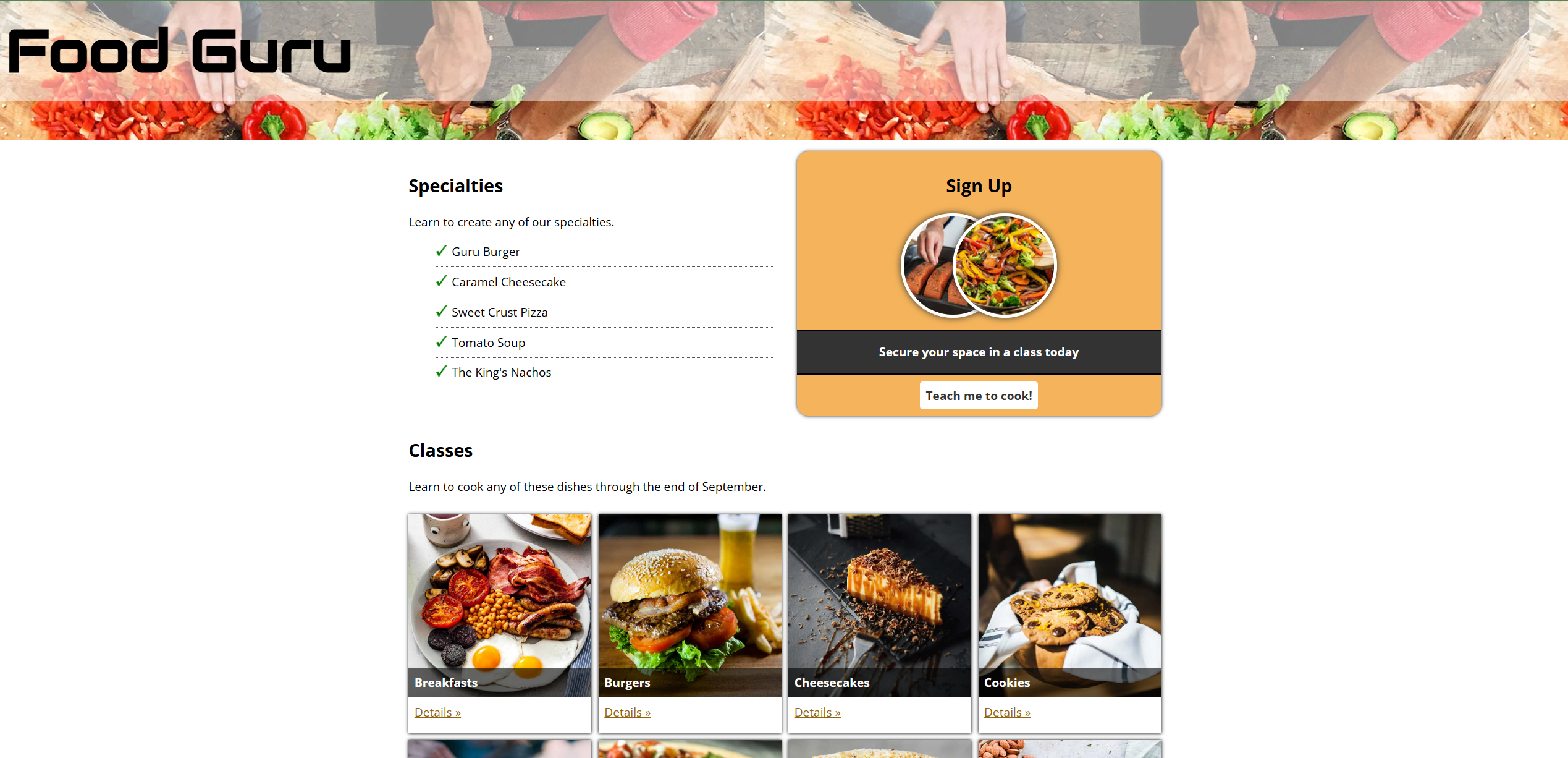 Food Guru Website screenshot.